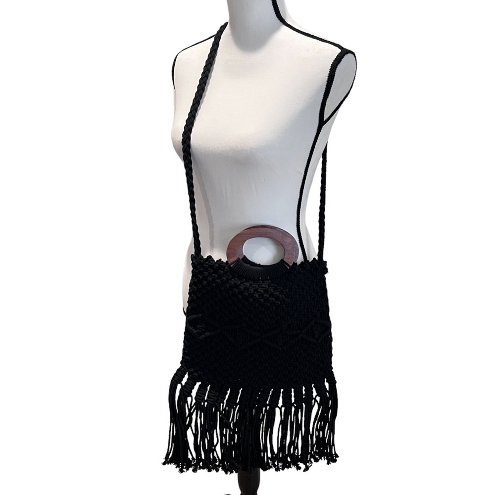 Macrame Danielle Nicole Handbag Black Woven Purse - image 5